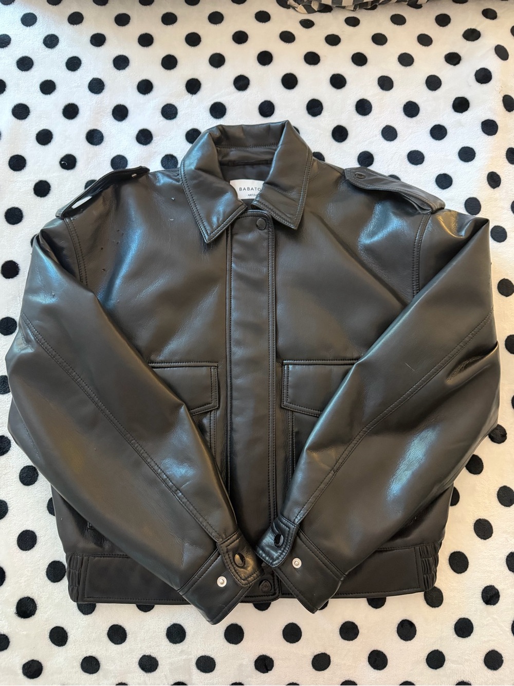 Babaton Black Faux Leather Military Bomber Jacket